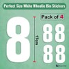 Pack of 4 Plain White Wheelie Bin Numbers Stickers -