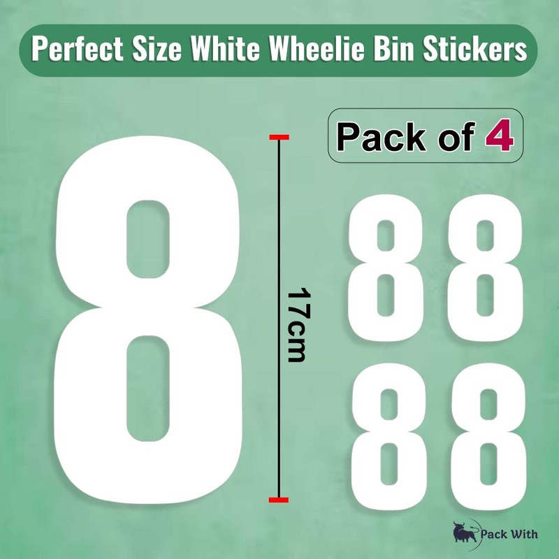 Pack of 4 Plain White Wheelie Bin Numbers Stickers -