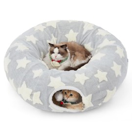 Lesure Cat Tunnel Bed for Indoor Cats - Cute Cat Donut Tunnel with Washable Circle Cushion, Round Pet Play Tunnel Toy for Kitten/Puppy/Rabbit, Grey