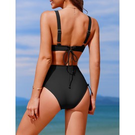 AI'MAGE Women's High Waisted Bikini Set Tummy Control Two Piece Swimsuit for Women Push Up Twist Front Bathing Suit 2025 Black