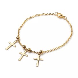 LZD Stainless Steel Charm Bracelet Cross Cardboard Boxes Gold Adjustable Z120