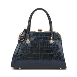 Style Strategy patent leather purses for women Crocodile Textured Shoulder handbag with kiss lock Satchel crossbody for women (Navy 3325)