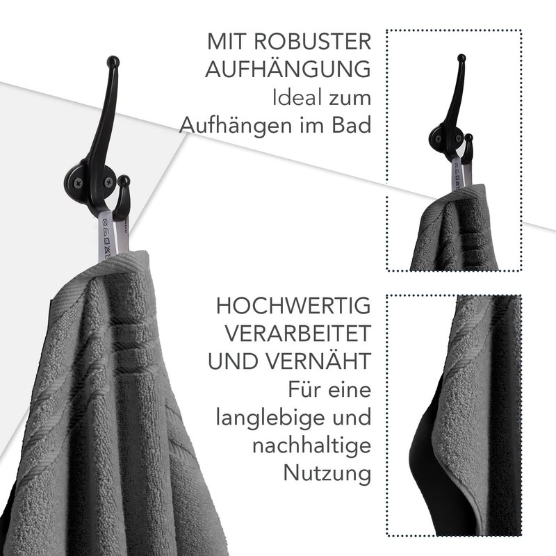 La Vida Premium Bath Towel Set 4-Piece Anthracite, 100% Terry