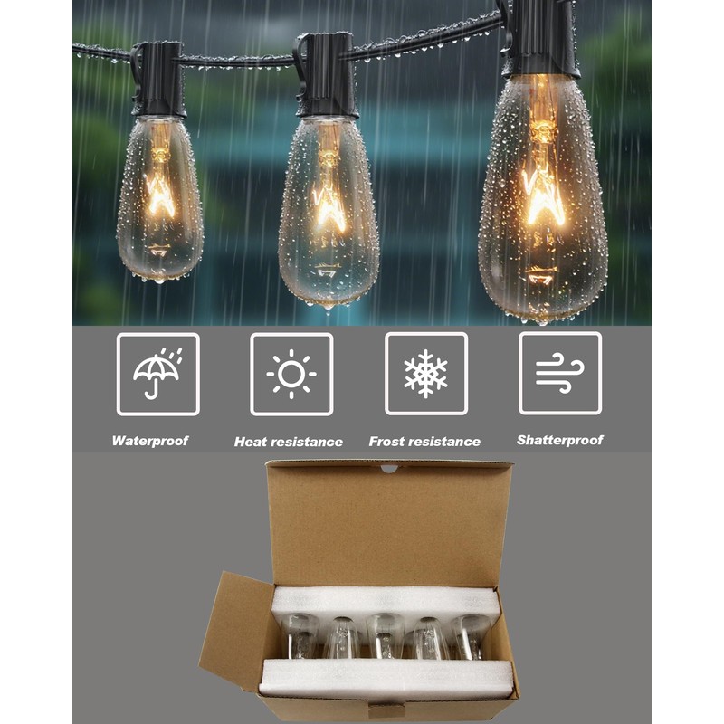 Adirxon 10-Pack ST40 Light Bulbs for Outdoor String Lights, Durable