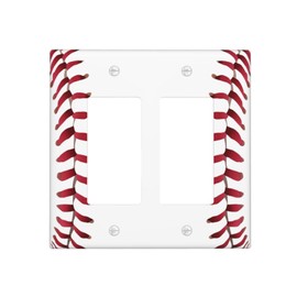 Spshian Outlet Covers Baseball Sports Cool Red White 2 Gang Light Switch Cover Plate Double Rocker Switch plate Covers Decorative Wall Plates Electrical GFCI Receptacle for Bathroom Bedroom Decor