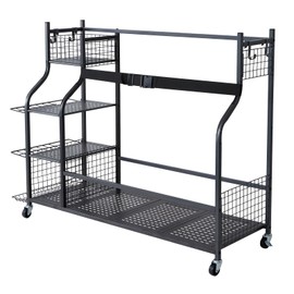 Happybuy Golf Storage Garage Organizer, 3 Bag Stand, Rolling Cart, Steel, Black, with Baskets & Hooks