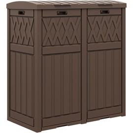 DWVO 76 Gallon Garbage Dual Can, Resin Outdoor Trash Can with Tiered Lid and Drip Tray, Waterproof Trash Bin for Patio, Kitchen, Backyard(Brown)