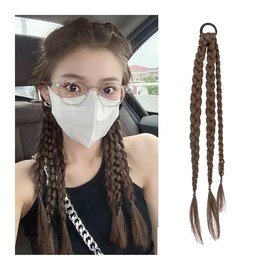 Hair Extension, Braided, Color Extension, Kids, Events, Hair Extension, Ponytail, Twin, Gradation Color Extension, Kid, Halloween Costume, Girls, Women's, Recitals, Events, Festivals, Parties, Birthday Parties, Children, Adults (Gradient Silver Gray) (Light Brown)