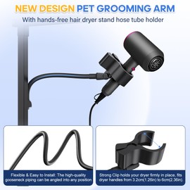 Dog Grooming Arm with Hair Dryer Stand, Adjustable 37'' Dog Grooming Table Arm with Clamp & Dogs Restraints for Grooming Small Medium Dogs Cats, Foldable Pet Grooming Stand at Home