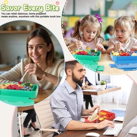 3 Pack Bento Box Adult Lunch Box, 45 oz Leakproof Lunch Containers for Adults/Kids/Students, 6 Compartments Bento Lunch Box with Spoon & Fork, BPA-Free, Microwave & Dishwasher Safe (Green, Red, Blue)