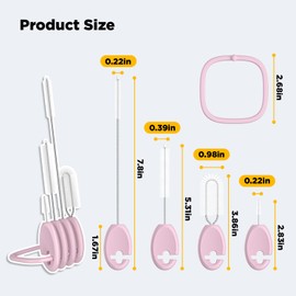 VOGOGE Baby Straw Brush Set, 4 Piece Cleaner Kit with Standable Key Ring, for Sippy Cups, Weighted Straw Cups & Baby Bottles – Designed for 0–24 Months, Pink