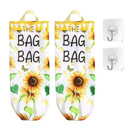 Tiardey 2 Pack Wall Mounted Plastic Bags Sunflower with Tassels Garbage Shopping Garbage Bags Storage for Home Kitchen Plastic Bag Organization