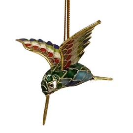 Cloisonne Hummingbird Ornament Enamel on Copper Hanging Decor 2.75 x 2.25 Inches (G)