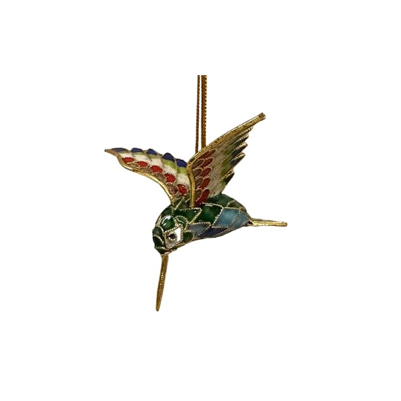 Cloisonne Hummingbird Ornament Enamel on Copper Hanging Decor 2.75 x