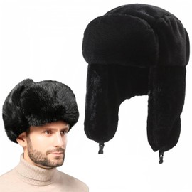SDXCJY Trapper Hat - Winter Bomber Hats with Ear Windproof Faux Fur - Aviator Pilot Cap - Black for Skating, Outdoor or Daily Use. (UK, Alpha, One Size, L, Black)