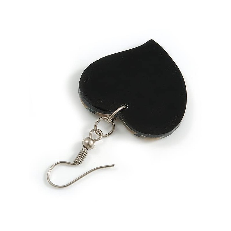 50mm L/Black/Brown/Natural Heart Shape Sea Shell Earrings/Handmade/Slight Variation In Colour/Natural