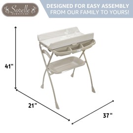 Sorelle Volare Bathinette – Italian-Made Baby Bath and Changing Station with Soft Pad, Built-in Storage & Drain System – Gray