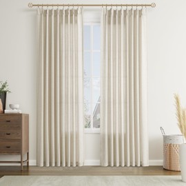 Joywell Beige Linen Pinch Pleated Curtains 84 Inches Long,Back Tab Clip Rings Window Textured Modern Flax Burlap Boho Neutral Drapes with Hooks for Bedroom Living Room,W50 x L84,Linen,2 Panels
