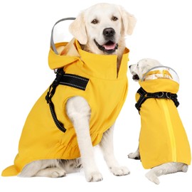 SlowTon Dog Raincoat - Dog Rain Coat with Harness Built-in, Removable Hood Waterproof Zipper Rain Jacket, Lightweight Rain Poncho with Reflective Brims for Small Medium Large Dogs (Small)