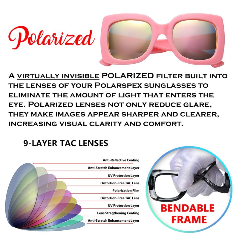PolarSpex anteojos de sol polarizadas cuadradas elásticas de gran tamaño