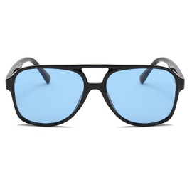 JCTAIFOO Polarised Sunglasses for Men Women, Vintage Round Large Frame, Retro UV400 Square Glasses (Black/Blue)