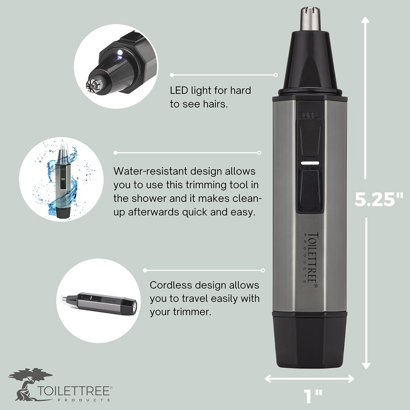 ToiletTree Products Nose Hair Trimmer with LED Light - Stainless