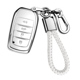 JOYEAR for Toyota Key Fob Cover with Key chain Compatible with 2025 Camry 2020-2025 RAV4 Prime 2019-2025 Land Cruiser 2021-2025 Venza Hilux Grand Highlander Tundra Corolla BZ4X (Silver-White)