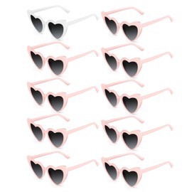 Bouiexye 1 Glasses White 9 Glasses Pink Heart Shaped Sunglasses Bachelorette Vintage Heart Glasses for Women Wedding Bridal Shower Decorations