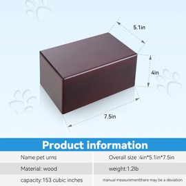 NEWDREAM Cuodia:Dog Urns for Ashes Pet Cremation Box,Pet Urns,Ash Box for Cat or dog,Wood Keepsake Memorial Urns. (Deep Red M)