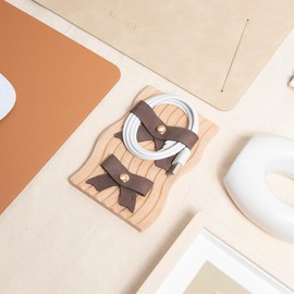 SenseAGE 5 Pack Cord Organizer, Bow Cord Keeper, Cable Organizer USB Holder, Leather Cable Management, Cable Straps, Earphone Winder, Storage Straps for Electronics, Earbuds (Choco Brown, Big)