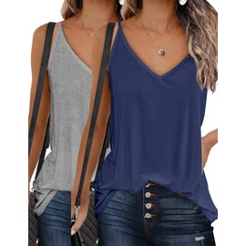Zeagoo Womens 2 Pack V Neck Camisole Tank Top Strap Sleeveless T Shirt Casual Loose Summer Cami Blouse 2025