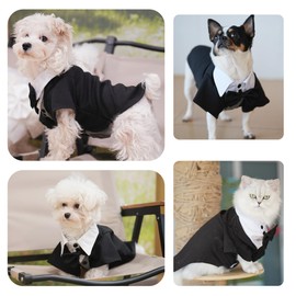 Dog Tuxedo Suit, Formal Dog Shirt with Bow Tie, Wedding Outfit Tux Attire for Puppy Small Medium Dogs Cats Costume (BW Suit, Small)