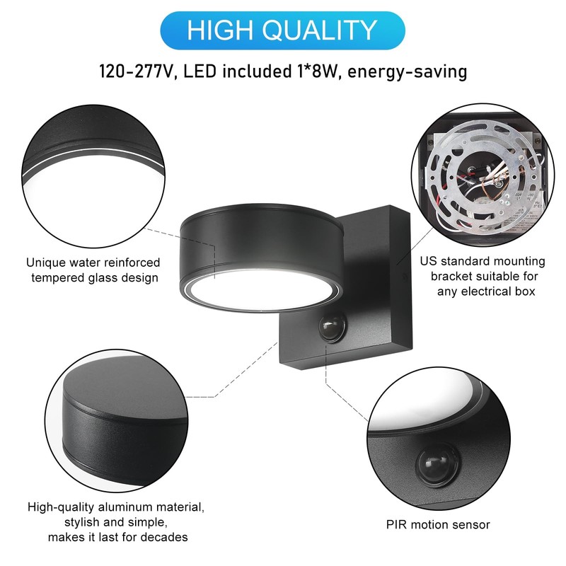 Motion Sensor Outdoor Lights, Aluminum Outdoor Wall Sconce, LED Porch