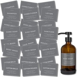 Verute Waterproof Labels for Amber Glass Soap Dispenser and Plastic Bottles 3.15"x2.35" Peel & Stick - Kitchen, Bathroom & Shower Set - 24 Pieces (Grey)