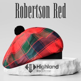 Scottish Hat Tam o Shanter Scottish Bonnet Tartan hat Acrylic Wool with Pompom, Robertson Red, One Size
