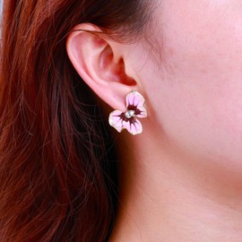 Inateannal Enamel Flower Earrings Flower Crystal Stud Earrings Pink Large Floral Earrings Vintage Rhinestone Teardrop Earrings Enamel Statement Flower Earrings Jewelry for Women