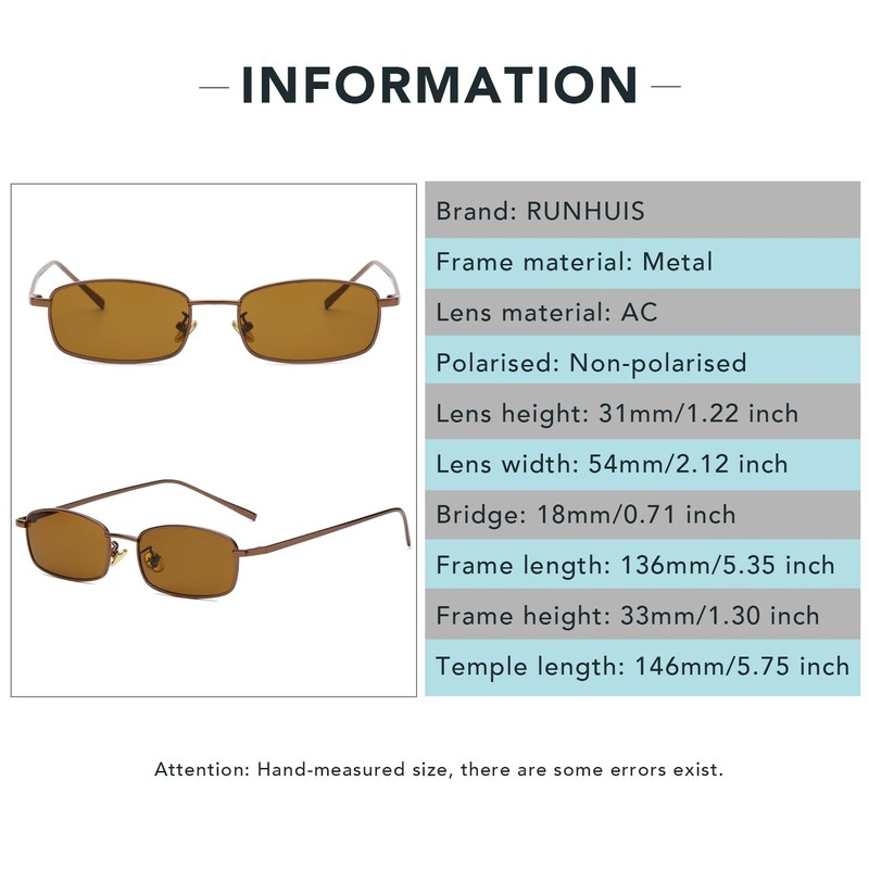 RUNHUIS Retro Classic Small Rectangle Sunglasses Women Men Vintage Slim