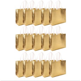 15 Pack Large Reusable Gift Bags – [Gold] – 12.6 x 11 x 4.7 Inches – Perfect for Birthdays, Weddings, Holidays & Valentine’s Day – Sturdy Handles, Eco-Friendly Design