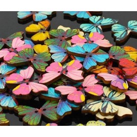 SquarezhenBo 50Pcs Wooden Butterfly Buttons, Multicolor, 21mm * 28mm
