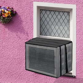JFGLORIX Newest Design Mesh Window Air Conditioner Cover for Outside，Dust-Proof Waterproof Window AC Unit Cover， All Seasons AC Cover Protect Against Leaves,Weeds,and Debris(21.5Wx16Dx15H), BLACK