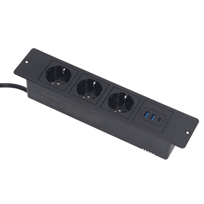 Recessed Power Strip 3xOutlets 2xUSB A 1xUSB C PD20W Ports