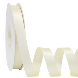 Yamkim Double Faced Polyester Cream Satin Ribbon 5/8 Inch 50 Yards Fabric Ribbons for Gift Wrapping Invitations Wedding Flower Bouquet and Sewing