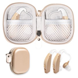 Designed Protective Case for Hearing Aid, Hearing Amplifier, Personal Sound Amplifier, Hearing Device, Listening Device, Strong Mini Case with Mesh pocket(Gold)