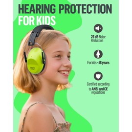 SHOCHX Ear Defenders Children, SNR 26dB Noise Cancelling Headphones Ear Muffs Hearing Protection for Sleeping, Studying, Adjustable Head Band (Green)