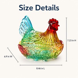 Glass Hen on Nest Candy Dish with Lid, 8.46 x 6.9 x 7.23 in