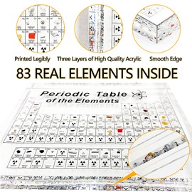 Large Periodic Table of Elements with Real Elements Samples, 8.3 Inch Acrylic Periodic Table Poster Lighted Stand, Crafts Décor Teaching Tool Chemistry Gift for Kids Adults Students Teacher Science