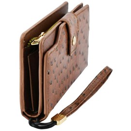 Faux Vegan Leather Ostrich Pattern Clutch Wallet Wristlet - Color: Red