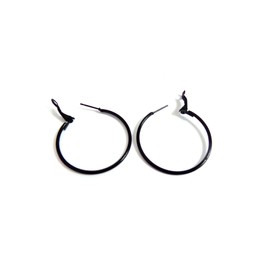 Color Hoop Earrings Simple Thin Hoop Earrings 1.5 Inch Hoop Earrings (Black)