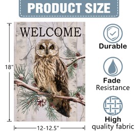 Dyrenson Welcome Winter Owl Bird Snow Decorative Garden Flag, Pine Tree Branch Yard Outside Decorations, Christmas Outdoor Small Decor 12x18
