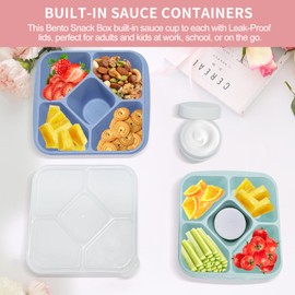 4 Pack Lunchable Snack Containers for Kids & Adults - 5 Compartments Bento Lunch Boxes with 4 Sauce Container, Reusable Meal Prep Containers, Divided Food Storage Containers for School Work Travel